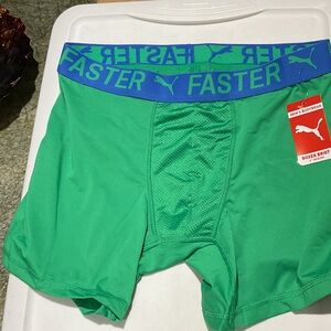 Puma Men's Vibrant Green Boxer Briefs with Blue Waistband